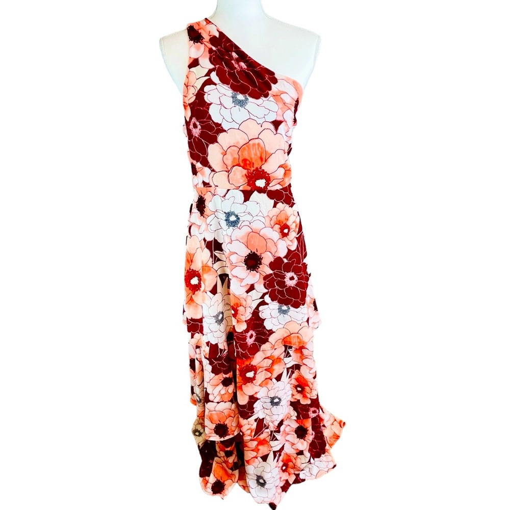 RACHEL ROY Vixen Floral One Shoulder Maxi Dress New Sz 12 Tiered‎ NWT Wedding